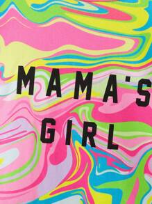 SHEIN 2pcs/set Young Girls' Casual Letter & Colorful Texture Pattern Short Sleeve T-shirt And Shorts Summer Outfits - Multicolor - View 3