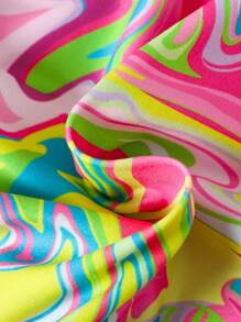 SHEIN 2pcs/set Young Girls' Casual Letter & Colorful Texture Pattern Short Sleeve T-shirt And Shorts Summer Outfits - Multicolor - View 5