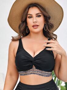 SHEIN Swim Curve Talla grande Top bikini con estampado de leopardo girante delantero - Negro - Ver 5