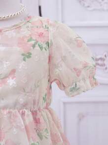 SHEIN Toddler Girls Floral Print Puff Sleeve Ruffle Hem Dress - Multicolor - View 6