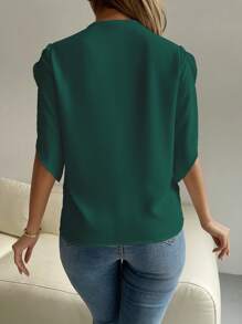 EMERY ROSE 拼接水溶蕾絲花瓣袖襯衫 - 墨綠色 - 查看 2