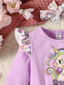 Baby Cartoon Graphic Ruffle Trim Sweatshirt & Pants - Multicolor - View 4