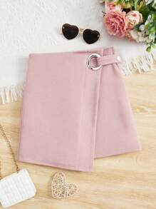 SHEIN Tween Girl Solid Wrap Hem Skirt - Baby Pink - View 1