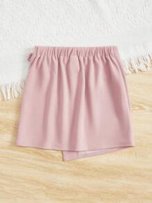 SHEIN Tween Girl Solid Wrap Hem Skirt - Baby Pink - View 2