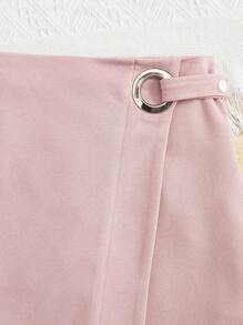 SHEIN Tween Girl Solid Wrap Hem Skirt - Baby Pink - View 3
