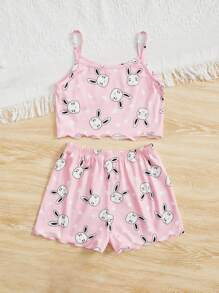 SHEIN Đồ ngủ bé gái Xù nhỏ Hoạt hình Tim Dễ thương - Màu Hồng baby - Xem 2
