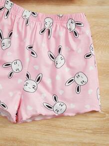 SHEIN Đồ ngủ bé gái Xù nhỏ Hoạt hình Tim Dễ thương - Màu Hồng baby - Xem 3