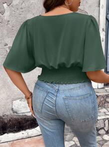 Celure Áo sơ mi Plus Size Xù Trọn gói Dải chun màu trơn Giải trí - màu xanh lá - Xem 2