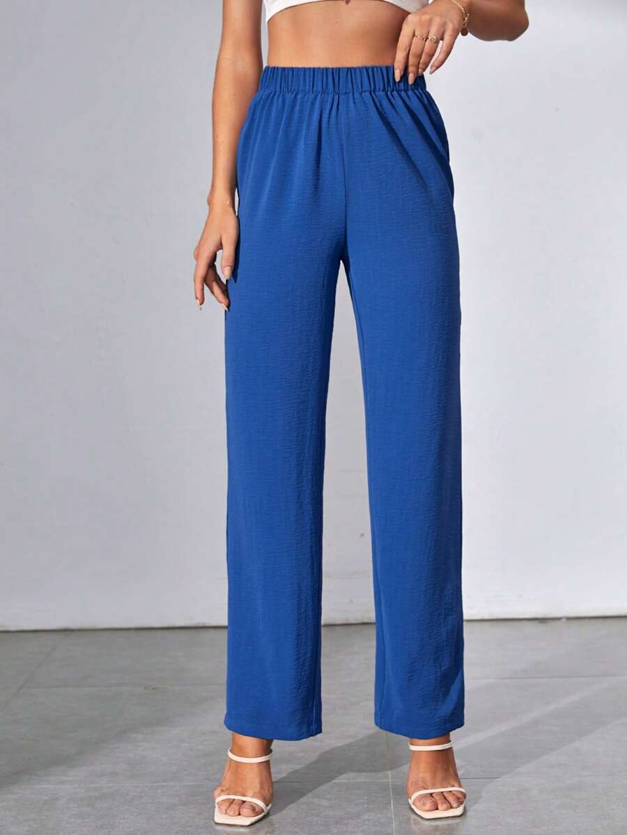 SHEIN Tall Quần nữ màu trơn Giải trí - Màu xanh lam - Xem 1