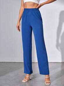 SHEIN Tall Quần nữ màu trơn Giải trí - Màu xanh lam - Xem 4
