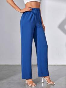 SHEIN Tall Quần nữ màu trơn Giải trí - Màu xanh lam - Xem 5