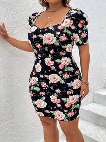 SHEIN Privé Đầm Plus Size Hoa Tất cả trên in Thanh lịch - Nhiều màu - Xem 4