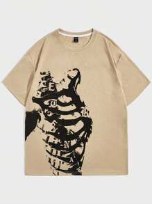 ROMWE MEN Goth Nam In Đầu lâu Áo thun Thả vai - Màu be - Xem 1