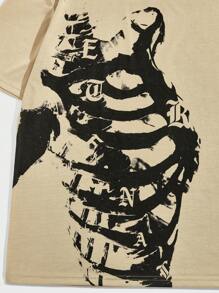 ROMWE MEN Goth Nam In Đầu lâu Áo thun Thả vai - Màu be - Xem 4