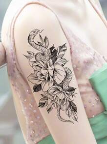 1sheet Floral Pattern Tattoo Sticker - Black - View 1