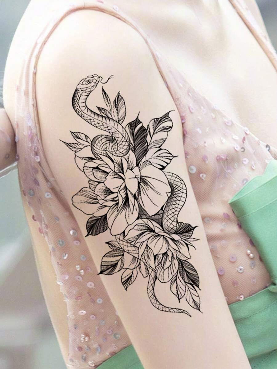 1sheet Floral Pattern Tattoo Sticker - Black - View 1