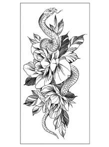 1sheet Floral Pattern Tattoo Sticker - Black - View 2
