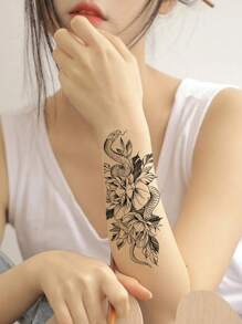 1sheet Floral Pattern Tattoo Sticker - Black - View 3