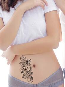 1sheet Floral Pattern Tattoo Sticker - Black - View 4