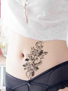1sheet Floral Pattern Tattoo Sticker - Black - View 5