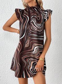 SHEIN Privé Vestido con estampado de mármol de cuello alto ribete con fruncido - Multicolor - Ver 5