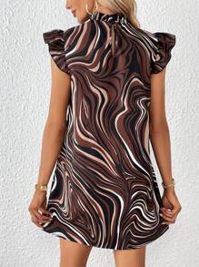 SHEIN Privé Vestido con estampado de mármol de cuello alto ribete con fruncido - Multicolor - Ver 2
