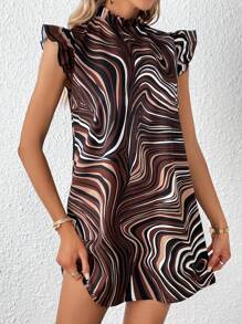 SHEIN Privé Vestido con estampado de mármol de cuello alto ribete con fruncido - Multicolor - Ver 4
