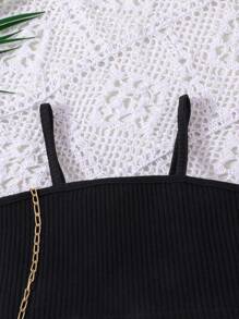 SHEIN 年輕女孩實色背心上衣和打結前短褲 - 黑色 - 查看 3