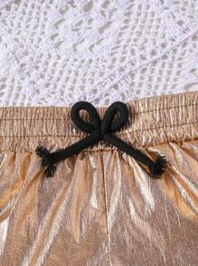 SHEIN 年輕女孩實色背心上衣和打結前短褲 - 黑色 - 查看 4