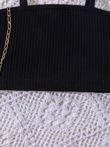 SHEIN 年輕女孩實色背心上衣和打結前短褲 - 黑色 - 查看 6