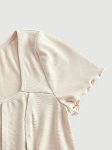 SHEIN MOD Áo thun nữ Bất đối xứng Xù nhỏ Gân đan màu trơn Giải trí - Màu be - Xem 3