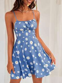 Soleia Daisy Print Ruched Bust Cami Dress - Blue - View 5