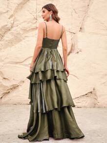 Layer Hem Chiffon Party Dress - Army Green - View 2