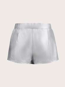 SHEIN ICON Split Hem PU Leather Shorts - Silver - View 2