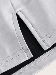 SHEIN ICON Split Hem PU Leather Shorts - Silver - View 3