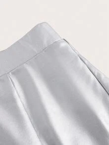 SHEIN ICON Split Hem PU Leather Shorts - Silver - View 4