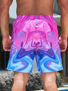 Manfinity Swimmode Men Allover Print Drawstring Waist Swim Trunks,Hawaiian - Multicolor - View 2