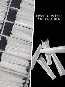 Elevate Your Style With 100pcs Long Coffin Plain Fake Nail Set For Extension Acrylic Nails Press On Nails Nail Supplies - Beige - View 3