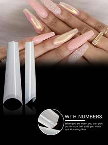 Elevate Your Style With 100pcs Long Coffin Plain Fake Nail Set For Extension Acrylic Nails Press On Nails Nail Supplies - Beige - View 4