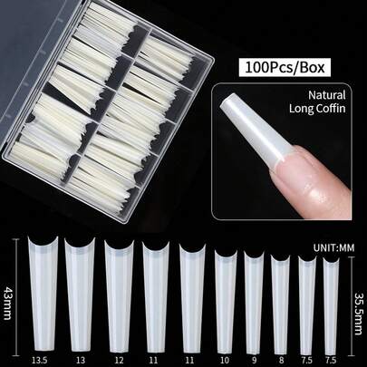 Elevate Your Style With 100pcs Long Coffin Plain Fake Nail Set For Extension Acrylic Nails Press On Nails Nail Supplies