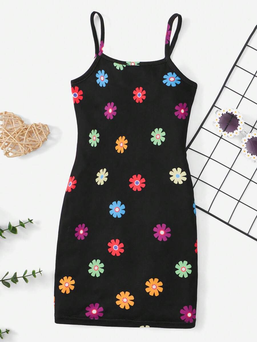 SHEIN Váy yếm dệt kim in họa tiết cho bé gái - màu đen - Xem 1