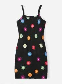 SHEIN Váy yếm dệt kim in họa tiết cho bé gái - màu đen - Xem 2