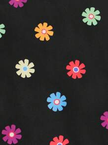 SHEIN Váy yếm dệt kim in họa tiết cho bé gái - màu đen - Xem 3