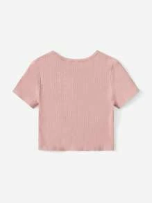 SHEIN Áo thun tay ngắn thêu màu trơn cho bé gái - Màu Hồng baby - Xem 2