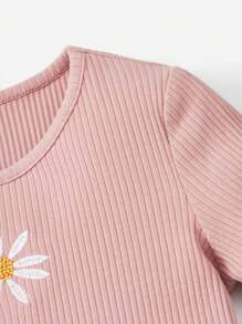 SHEIN Áo thun tay ngắn thêu màu trơn cho bé gái - Màu Hồng baby - Xem 4