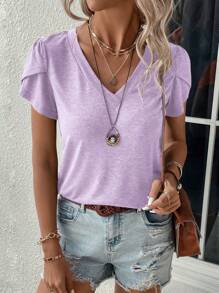 SHEIN LUNE Áo thun nữ màu trơn Giải trí - Màu tím - Xem 3