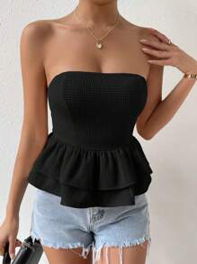 Chiquease Áo nữ Lộ Lưng Viên lá sen Buộc lại màu trơn Gợi cảm - màu đen - Xem 2