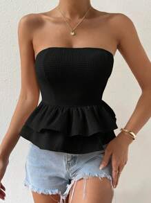 Chiquease Áo nữ Lộ Lưng Viên lá sen Buộc lại màu trơn Gợi cảm - màu đen - Xem 4