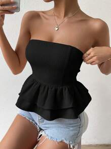 Chiquease Áo nữ Lộ Lưng Viên lá sen Buộc lại màu trơn Gợi cảm - màu đen - Xem 5