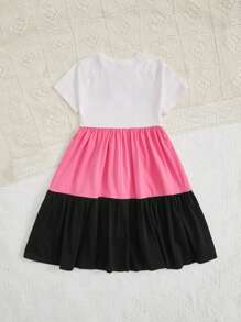 SHEIN 女孩卡通圖案撞色荷葉邊娃娃裙 - 彩色 - 查看 2